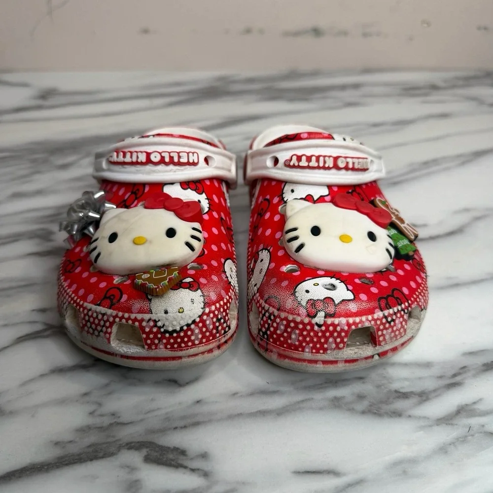 Crocs Hello Kitty Kids C 13 Red Polka Dot Clogs Sanrio Charms Slip On Shoes